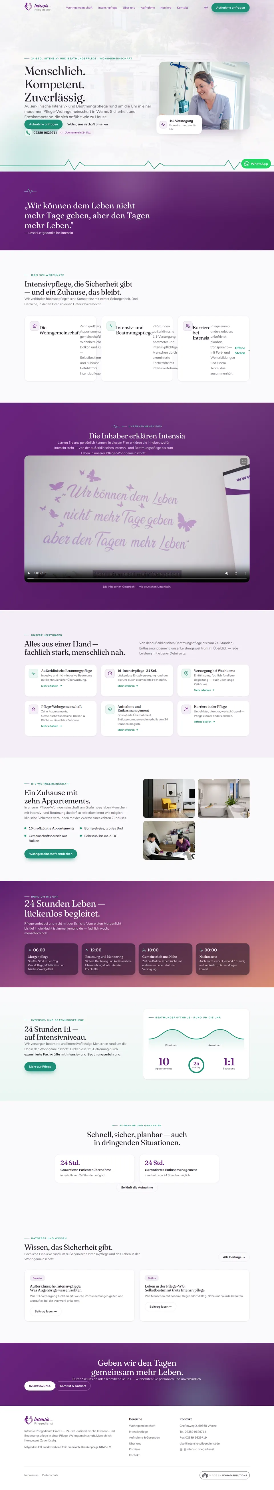 Website Intensia Pflegedienst, komplette Startseite